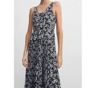 Theory Pleated Black White Daisy Floral Dress w/ Drawstring Waist Size Small